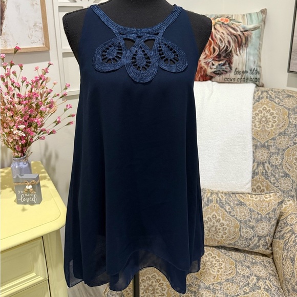 Max Studio Dark Blue Dress with Lace Accent - Picture 1 of 6